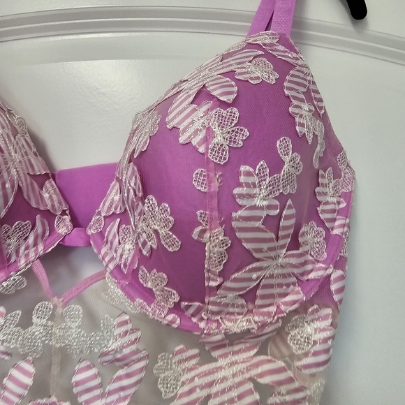Victoria's Secret LUXE LINGERIE Embroidered Bra Size 36DD  BerryGel Stripe Pink - Picture 12 of 13